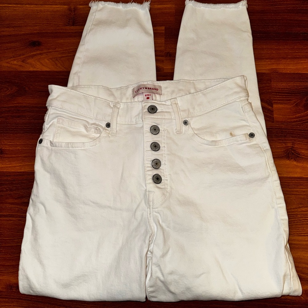 Lucky Brand White Buttoned Up High Rise Skinny Jeans